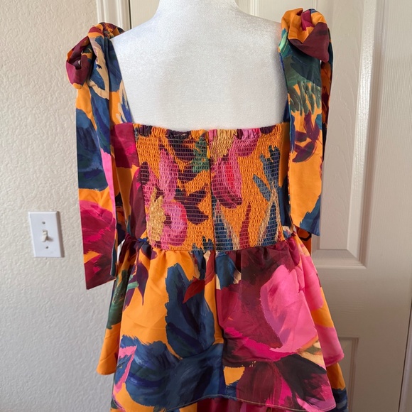 Farm Rio Tropical Floral Printed Colorful Layered Maxi Dress Size L Tie Straps - Picture 6 of 14